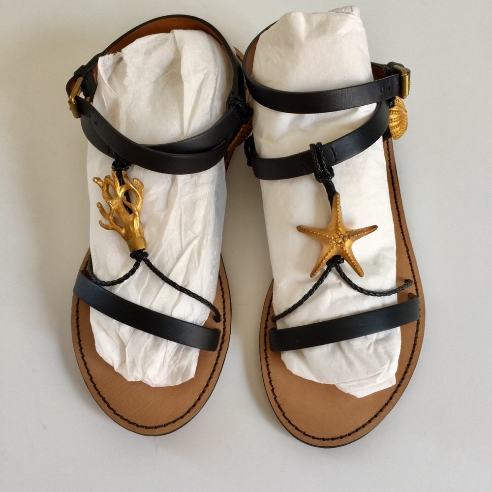 RARE VALENTINO LTD RUNWAY BLACK LEATHER&BRASS SANDAL RUNS LG